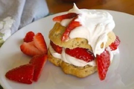 Vegan strawberry shortcake with whipped cream