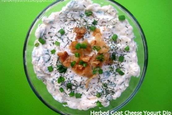 Herbed goat cheese yogurt dip with caramelized onions