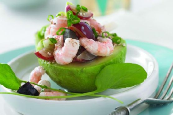 Coastal avocado salad with grapes and shrimp