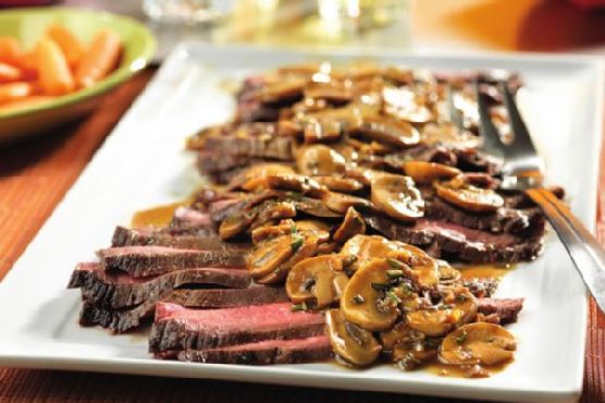 Flank steak with mushroom sauce