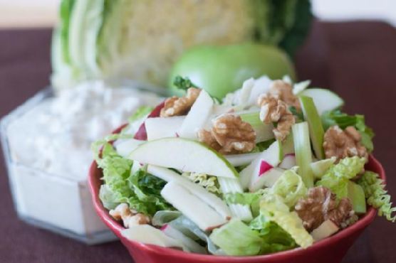 Crisp winter salad with maple gorgonzola dressing