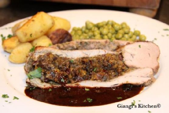 Stuffed pork tenderloin with marsala-port sauce