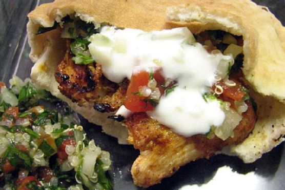 Moroccan chicken pitas