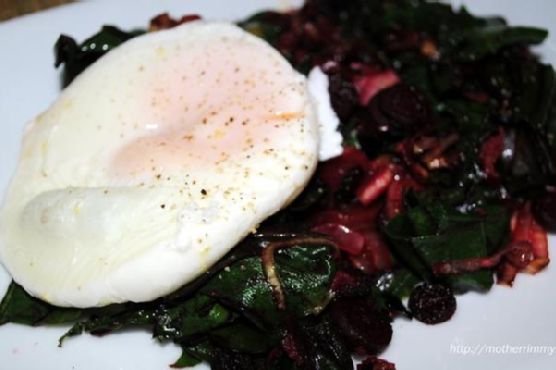 Beet greens and poached eggs