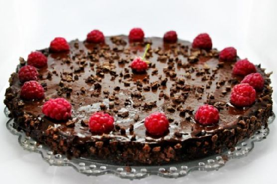 Raw vegan chocolate and raspberry cake