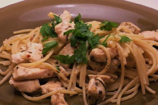 Chicken pasta with anchovy rosemary sauce