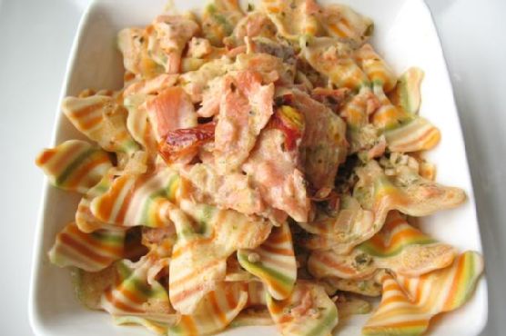 Artisan farfalle pasta with smoked salmon cream sauce