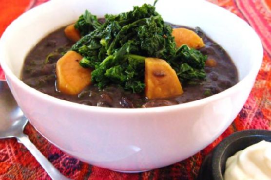 Smoky black bean soup with sweet potato & kale