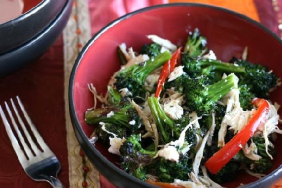 Chicken and roasted broccoli salad with goat cheese