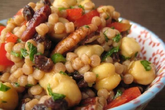 Citrusy pecan garbanzo couscous salad