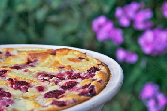 Peach melba clafoutis