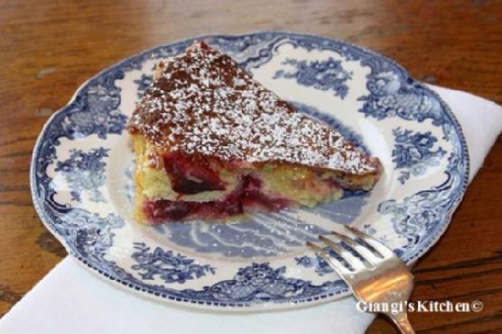 Almond plum cake with creme fraiche