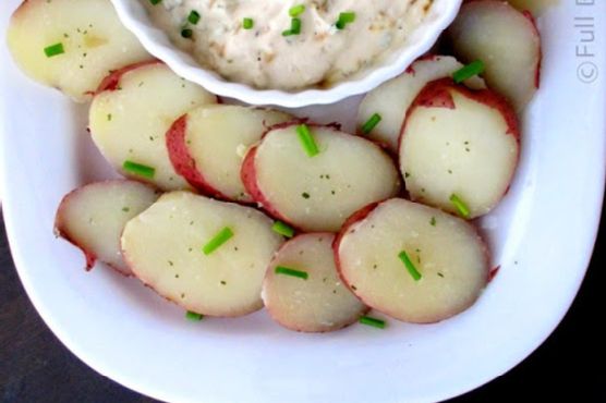 Charred onion dip with steamed red potatoes