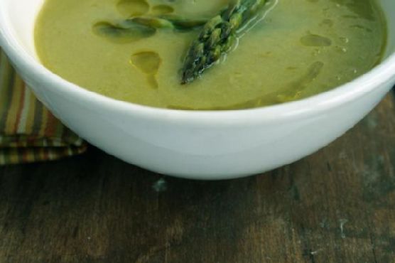 Cedar smoked asparagus soup