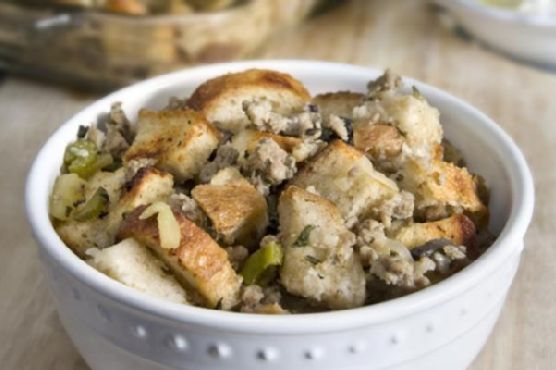 Sourdough stuffing with sage sausage and apples