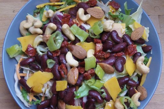 Spicy bean cheddar nut salad