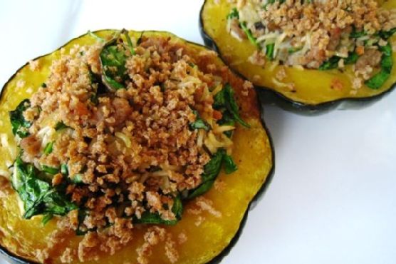 Turkey and rice stuffed acorn squash