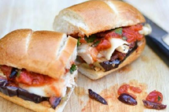 Grilled chicken eggplant sandwiches