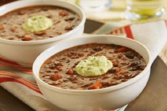 Chipotle black bean soup with avocado cream