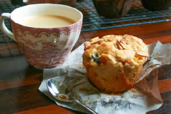 Apple, cherry, pear and almond breakfast muffins