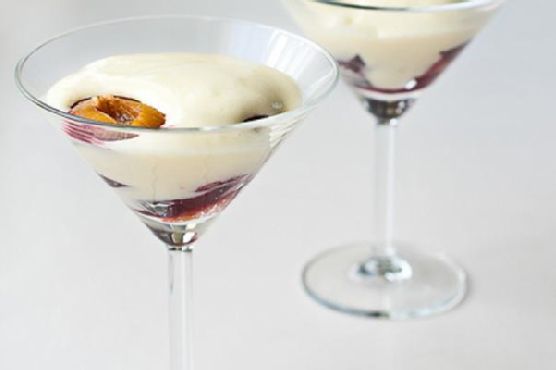 Zabaglione with roasted plums