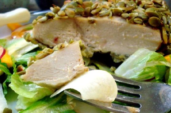 Pepita crusted chicken salad with sweet adobo vinaigrette