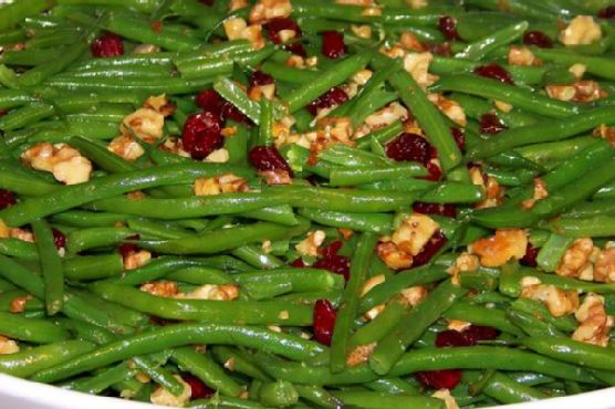 Green beans with roasted walnuts and sweet cranberries