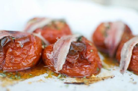 Savory slow roasted tomatoes with anchovy