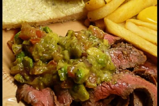 Cuban flank steak with avocado and tomato salad