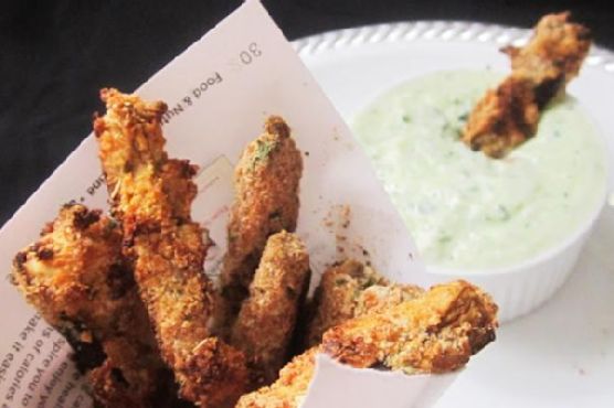 Eggplant fries with tzatziki sauce