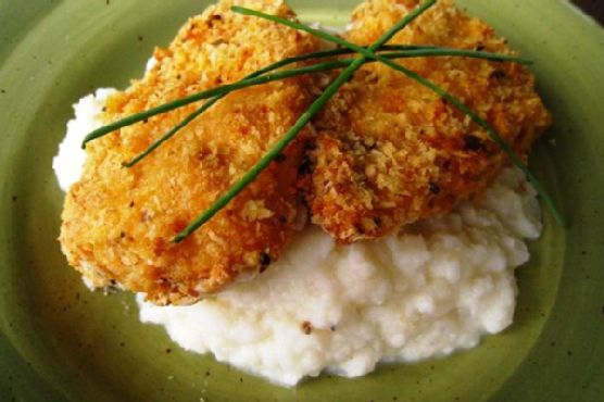 Baked fried chicken with cauliflower mash