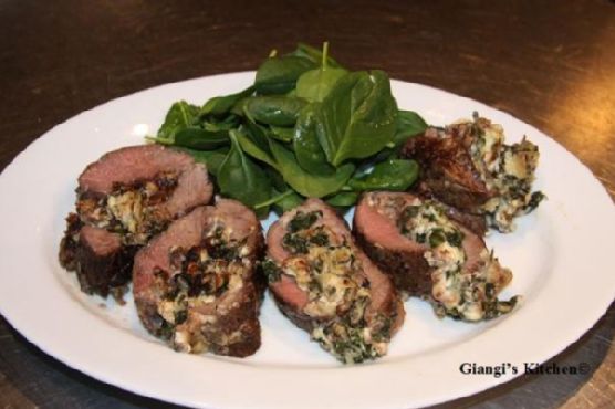 Spinach and gorgonzola stuffed flank steak