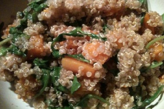 Butternut squash, arugula, and goat cheese quinoa