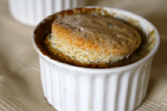 Creamed sweet onion with butter basil biscuits