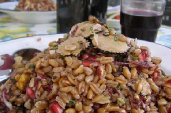 Fall farro salad with pomegranate, walnut & truffles