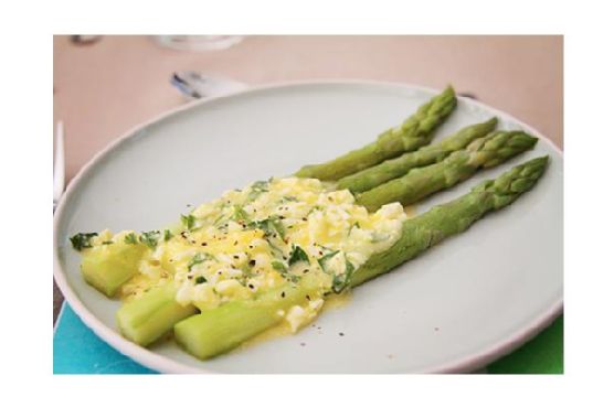 Flemish style asparagus side dish