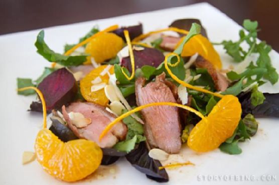 Warm duck salad with roasted beetroot