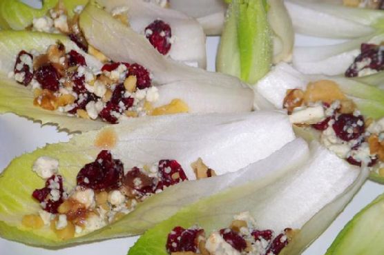 Endive appetizer with blue cheese, dried cranberries and walnuts