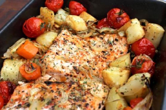 Salmon roasted vegetables