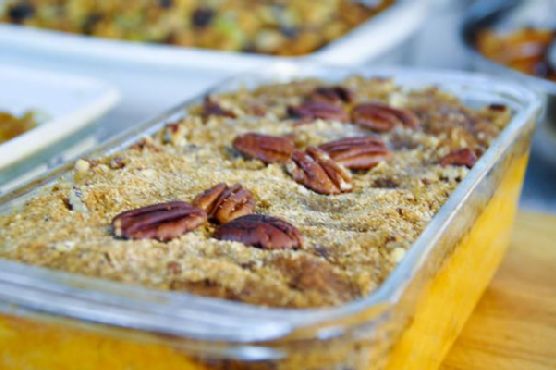 Sweet potato casserole with pecan crumble topping