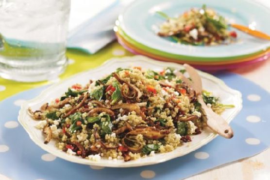 Warm quinoa spinach and shiitake salad