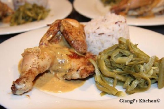 Cornish game hen with whisky and cream pan sauce