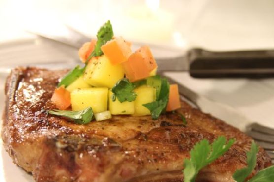 Seared pork chops with mango salsa