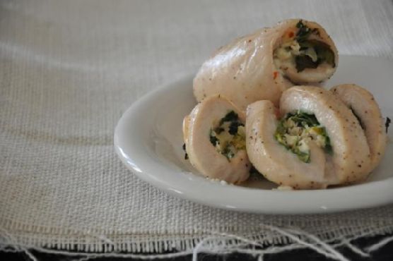 Chicken roll-ups with feta and arugula