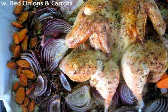 Roasted butterflied chicken with vegetables