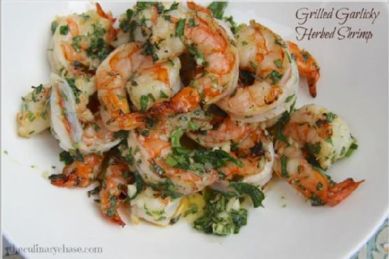 Grilled garlicky-herbed shrimp