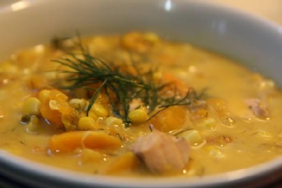 Salmon butternut squash corn chowder