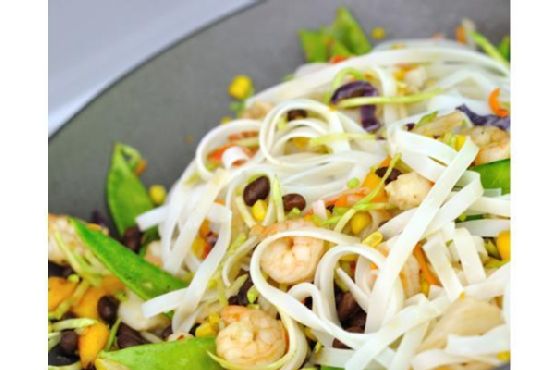 Black bean mango stir fry with cilantro lime coconut sauce