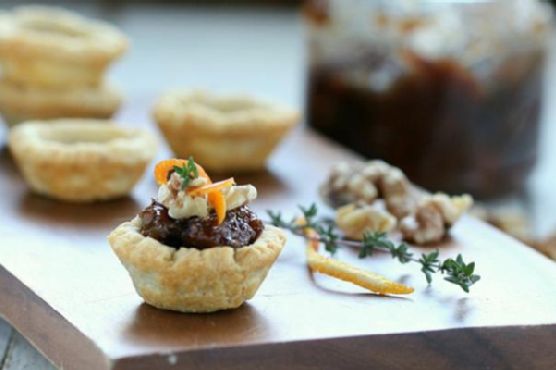 Blue cheese tartlets with fig jam and walnuts